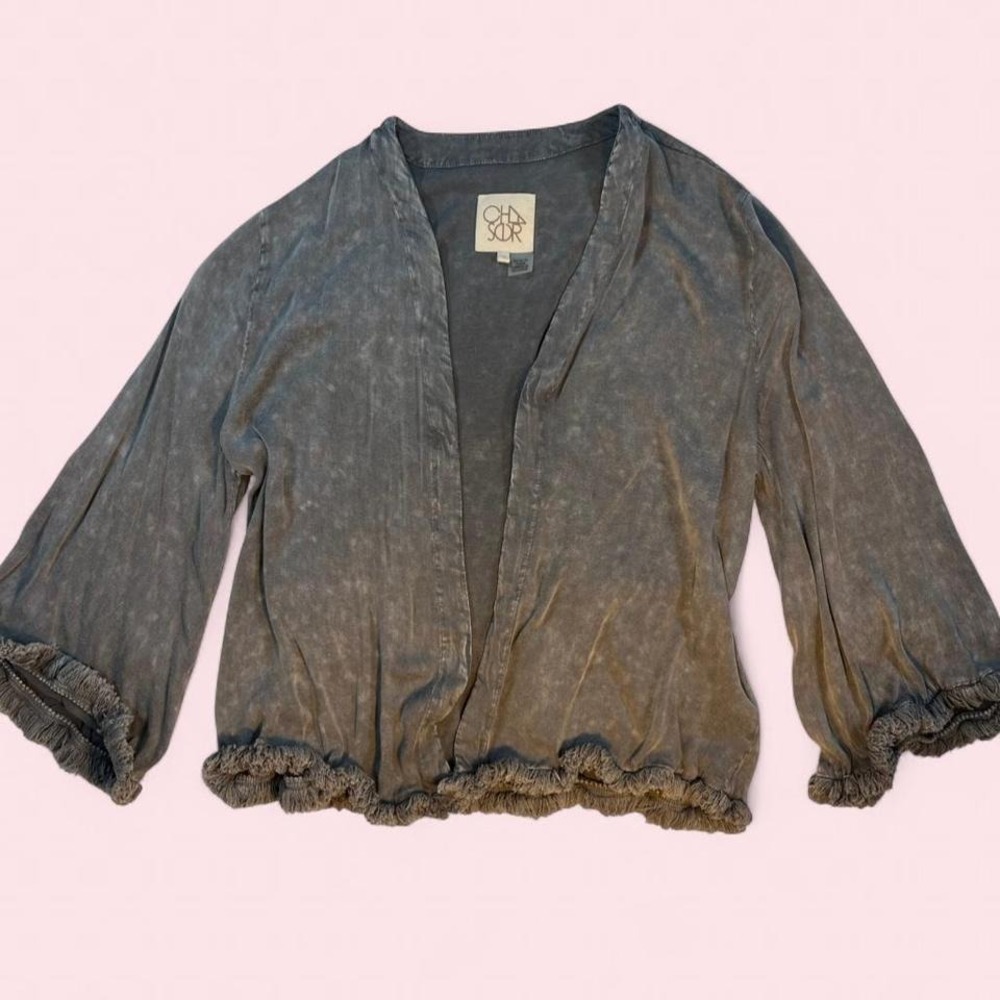 Chaser Gray Fringe Open Cardigan‎ Size Small